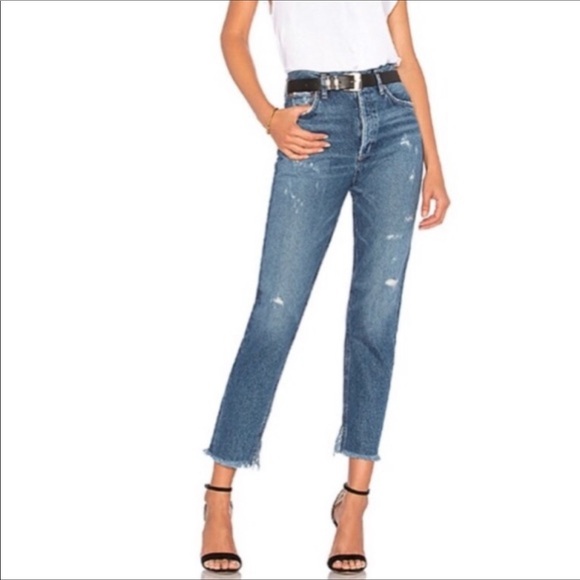 AGOLDE High Rise Feel Good Distressed Crop Denim